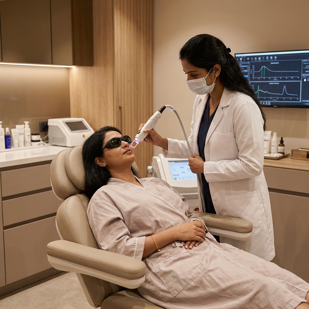 Laser skin rejuvenation treatment at clinic